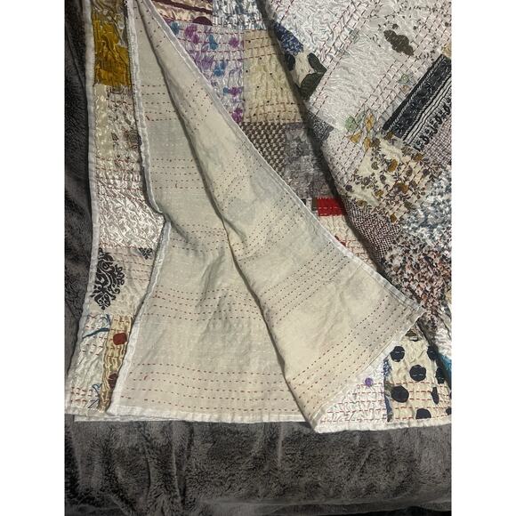 Handmade Kantha Quilt Vintage Boho Throw Blanket Bedspread 96x84 in Hippie Decor - Picture 6 of 8